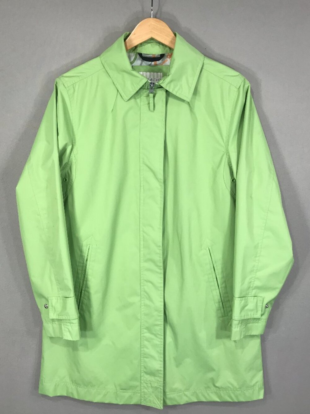 White Stag Rain Coat Women's Medium 8/10 Green Floral Full Double Zip Buttons LS